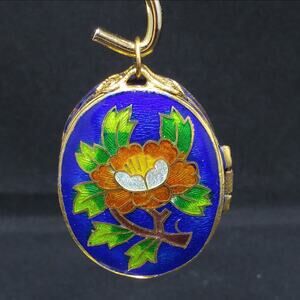 Vintage Cloisonne Enamel Pendant Trinket Box, 1970s Jewelry, Boho